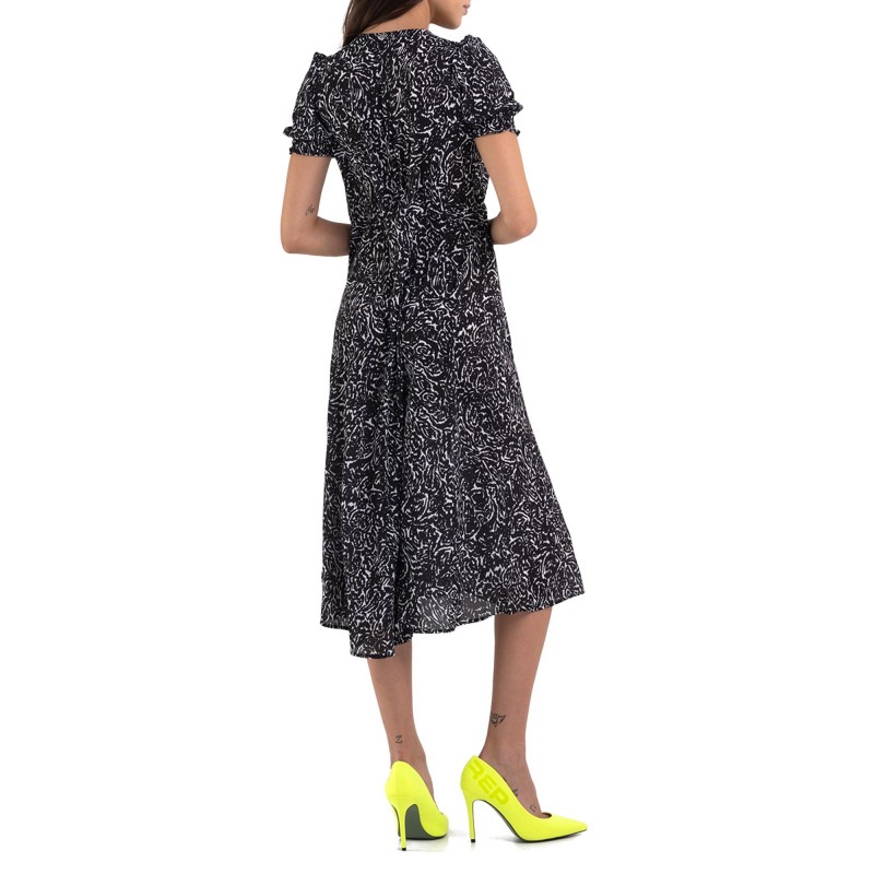 Replay Abstract Print Midi Dress-White/Black Replay Abstract Print Midi Dress-White/Black