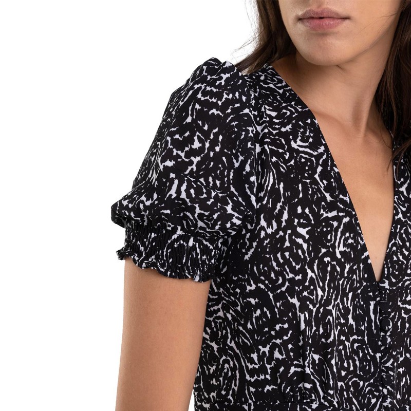 Replay Abstract Print Midi Dress-White/Black Replay Abstract Print Midi Dress-White/Black