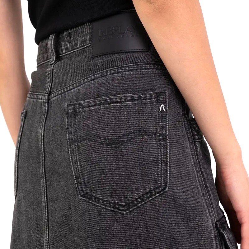 Replay Midi Skirt In Denim-Black