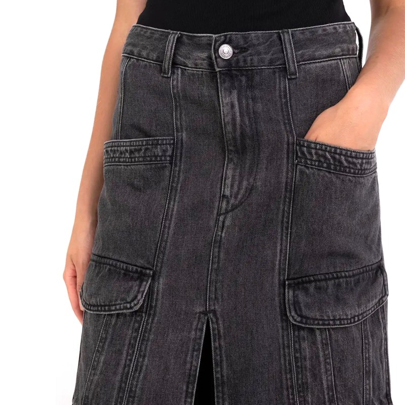 Replay Midi Skirt In Denim-Black