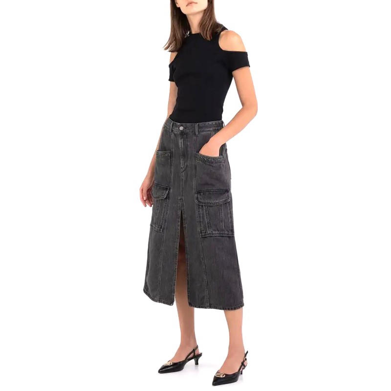 Replay Midi Skirt In Denim-Black