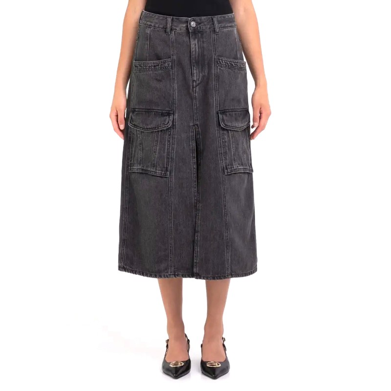 Replay Midi Skirt In Denim-Black