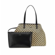 Guess Vikki II Shopper Bag Rafia Pochette-Black/Natural