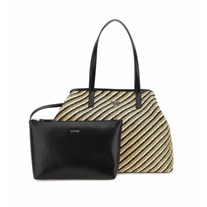 Guess Vikki II Shopper Bag Rafia Pochette-Black/Natural