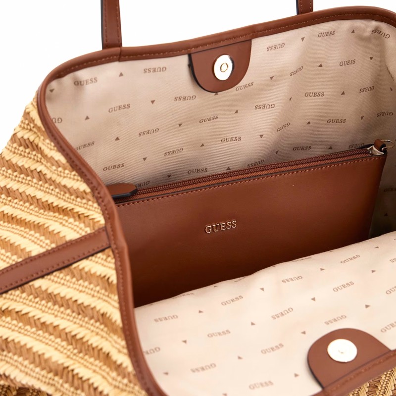 Guess Vikki II Shopper Bag Rafia Pochette-Cognac/Natural