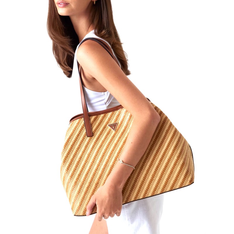 Guess Vikki II Shopper Bag Rafia Pochette-Cognac/Natural