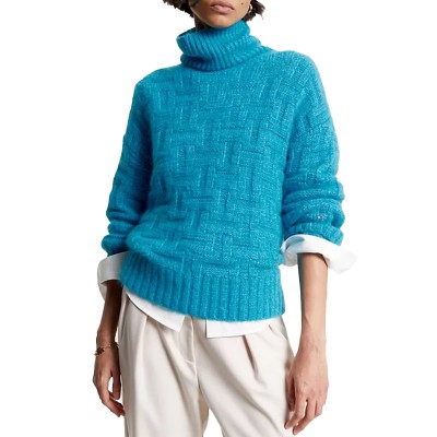 Tommy Hilfiger TH Monogram Tonal Texture Roll Neck Jumper-Cerulean Aqua