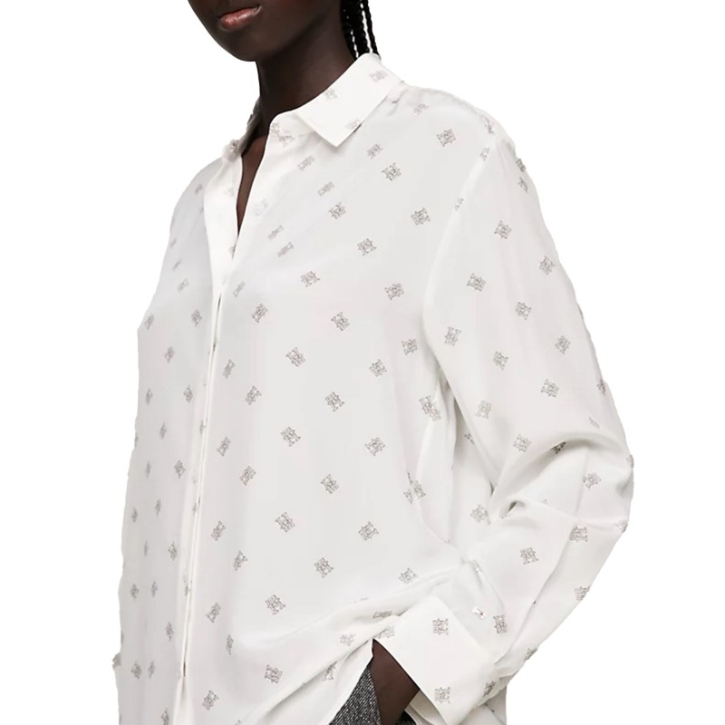 Tommy Hilfiger Logo Silk Fluid Shirt-Monogram Critter/Ancient White Tommy Hilfiger Logo Silk Fluid Shirt-Monogram Critter/Ancient White