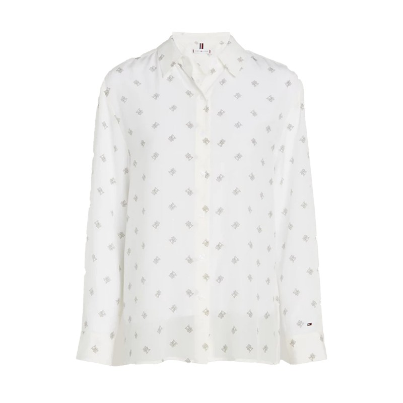 Tommy Hilfiger Logo Silk Fluid Shirt-Monogram Critter/Ancient White Tommy Hilfiger Logo Silk Fluid Shirt-Monogram Critter/Ancient White