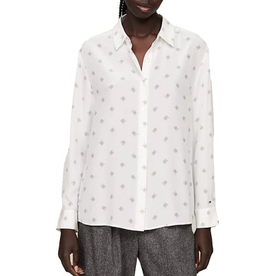 Tommy Hilfiger Logo Silk Fluid Shirt-Monogram Critter/Ancient White