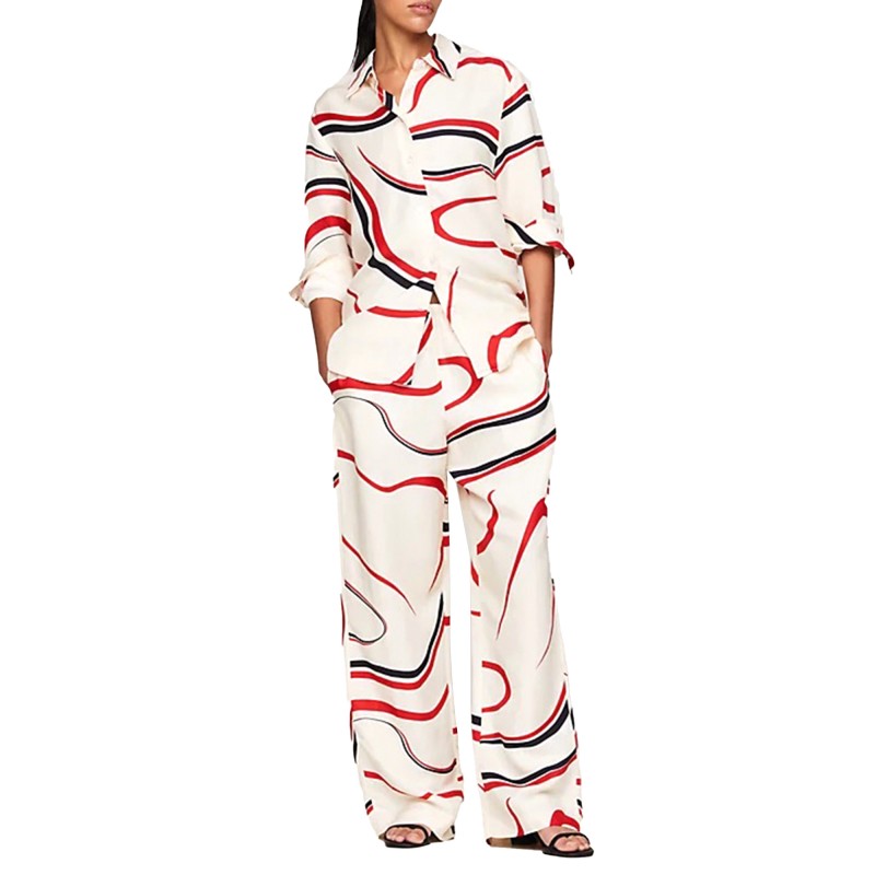 Tommy Hilfiger Ribbon Pull On Pants-Big Ribbon Print/Ecru