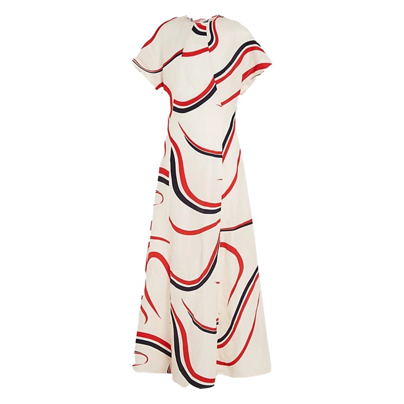 Tommy Hilfiger Ribbon F&F Midi Dress-Big Ribbon Print/Ecru