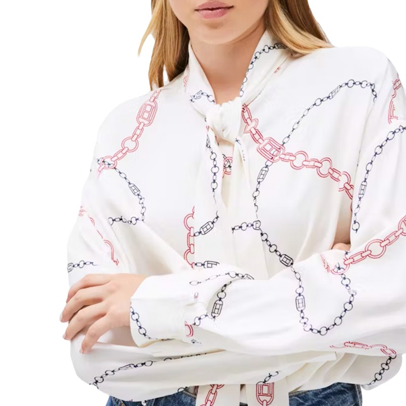 Tommy Hilfiger Blouse Bow Long Sleeve-Flag Chain Wave/Calico Tommy Hilfiger Blouse Bow Long Sleeve-Flag Chain Wave/Calico