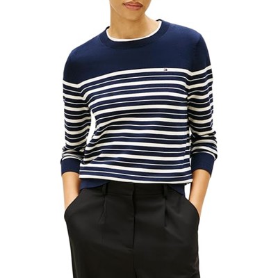 Tommy Hilfiger Sweater Crew Neck Stitch-Dark Night Navy/Calico Multi Stripped