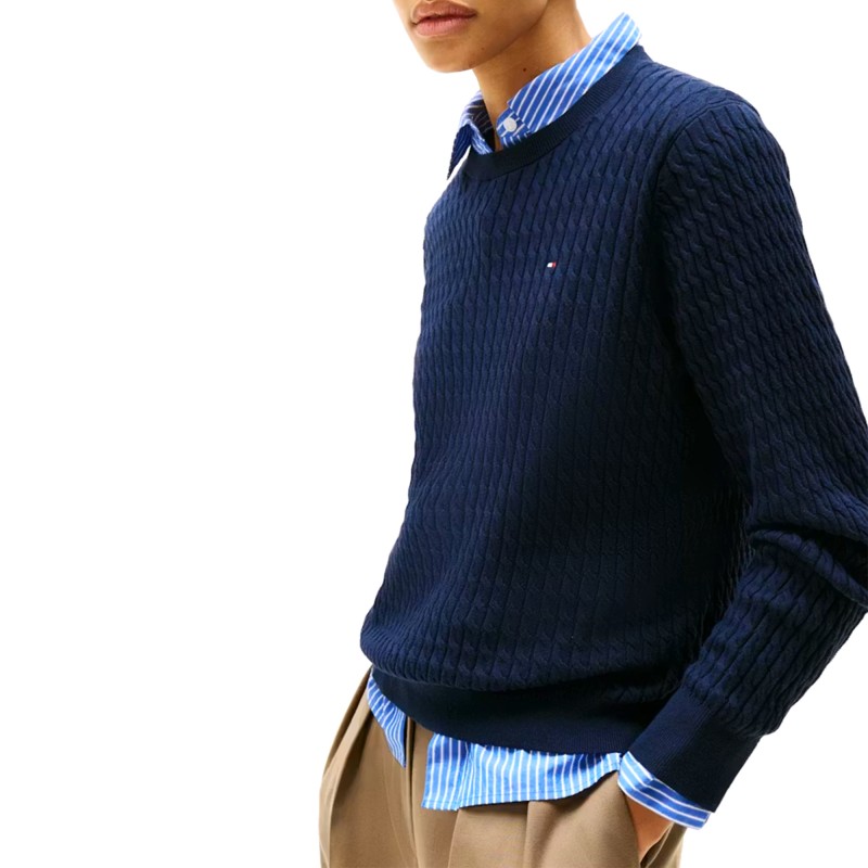 Tommy Hilfiger Sweater Fine Gauge Cable Knit-Dark Night Navy Tommy Hilfiger Sweater Fine Gauge Cable Knit-Dark Night Navy
