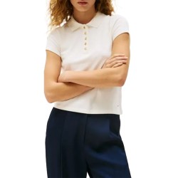 Tommy Hilfiger Polo Shirt Gold-Tone Button-Ivory Silk