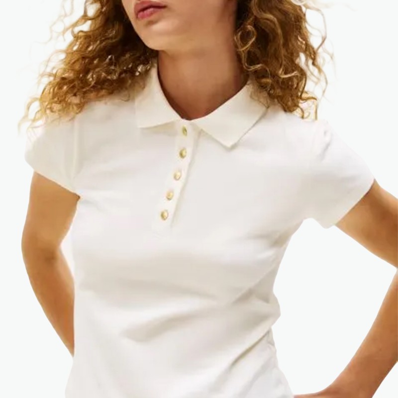 Tommy Hilfiger Polo Shirt Gold-Tone Button-Ivory Silk
