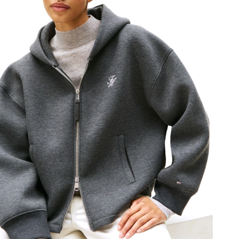 Tommy Hilfiger Hoody Logo Embroidery Zip Thru-Medium Grey Heather Tommy Hilfiger Hoody Logo Embroidery Zip Thru-Medium Grey Heather
