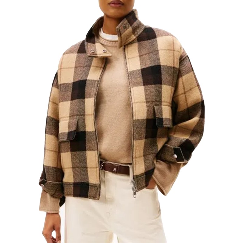Tommy Hilfiger Jacket Check Wool Blend Relaxed Harrington-Brown/ Ow Check Tommy Hilfiger Jacket Check Wool Blend Relaxed Harrington-Brown/ Ow Check