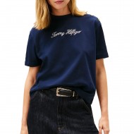 Tommy Hilfiger T-Shirt Gold Button Script Modern-Dark Night Navy