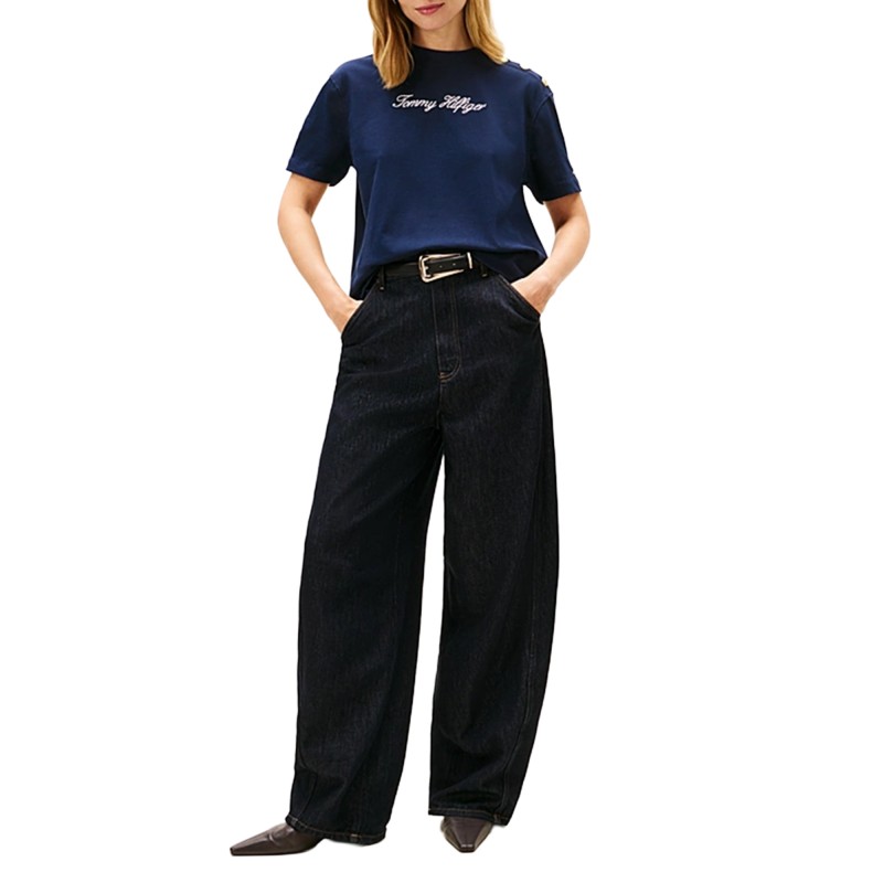 Tommy Hilfiger T-Shirt Gold Button Script Modern-Dark Night Navy