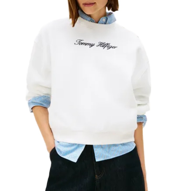 Tommy Hilfiger Sweatshirt Gold Button Script Fleece-Ecru Tommy Hilfiger Sweatshirt Gold Button Script Fleece-Ecru