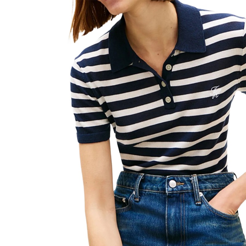 Tommy Hilfiger Polo Sweater Light Layering Striped-Dark Night Navy/Ivory Petal