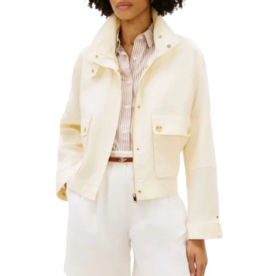 Tommy Hilfiger Jacket Gold-Tone Button Pure Linen Utility-Calico