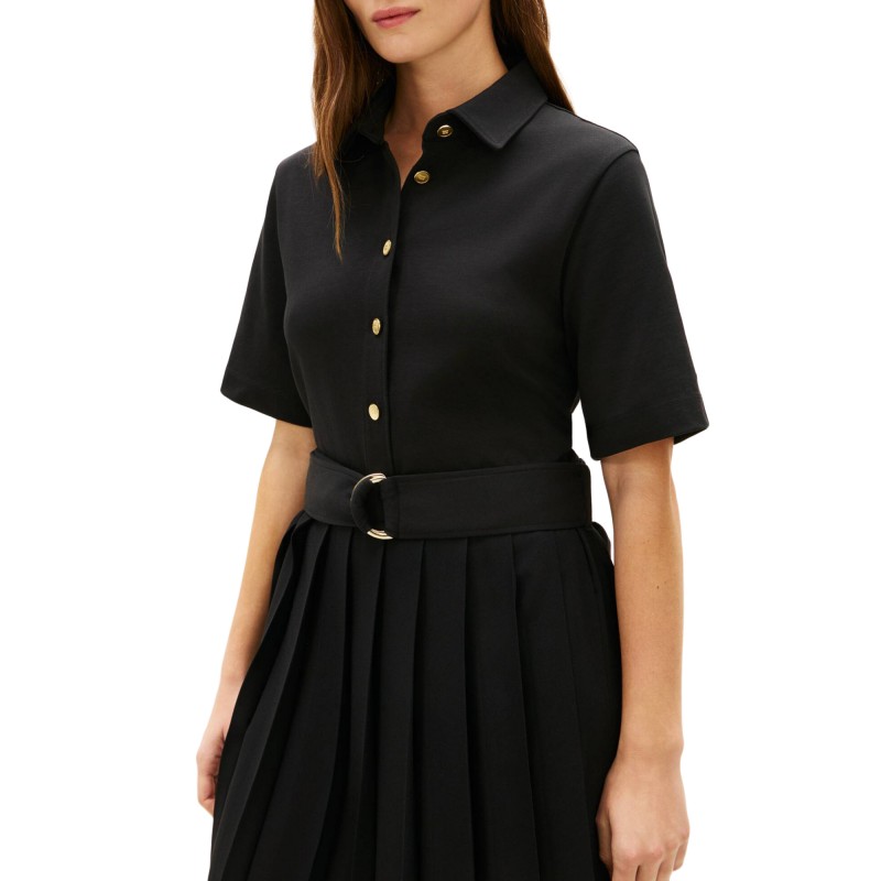 Tommy Hilfiger Dress Gold Button Mix Media-Black
