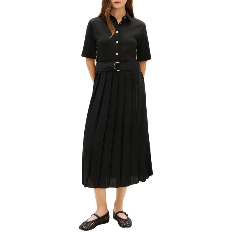 Tommy Hilfiger Dress Gold Button Mix Media-Black