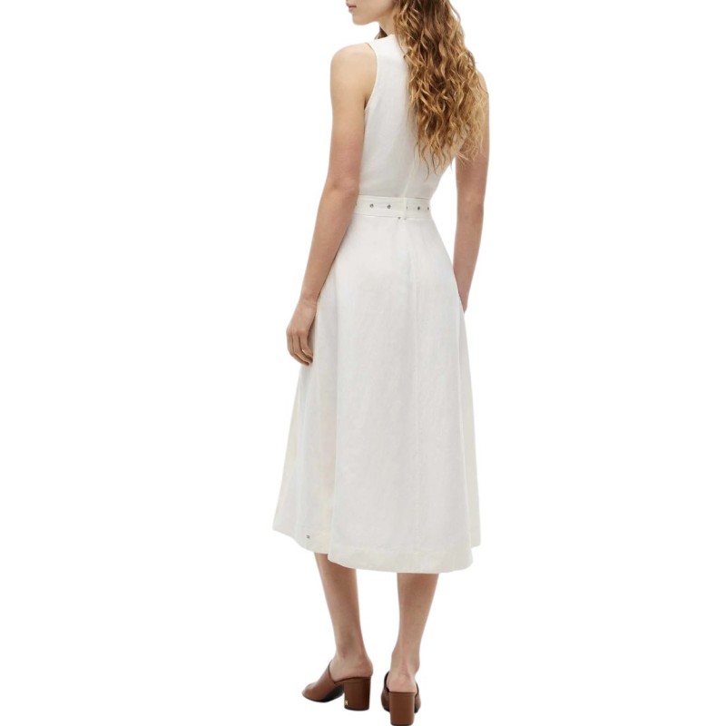 Tommy Hilfiger Dress Midi With Belt-Ivory Silk