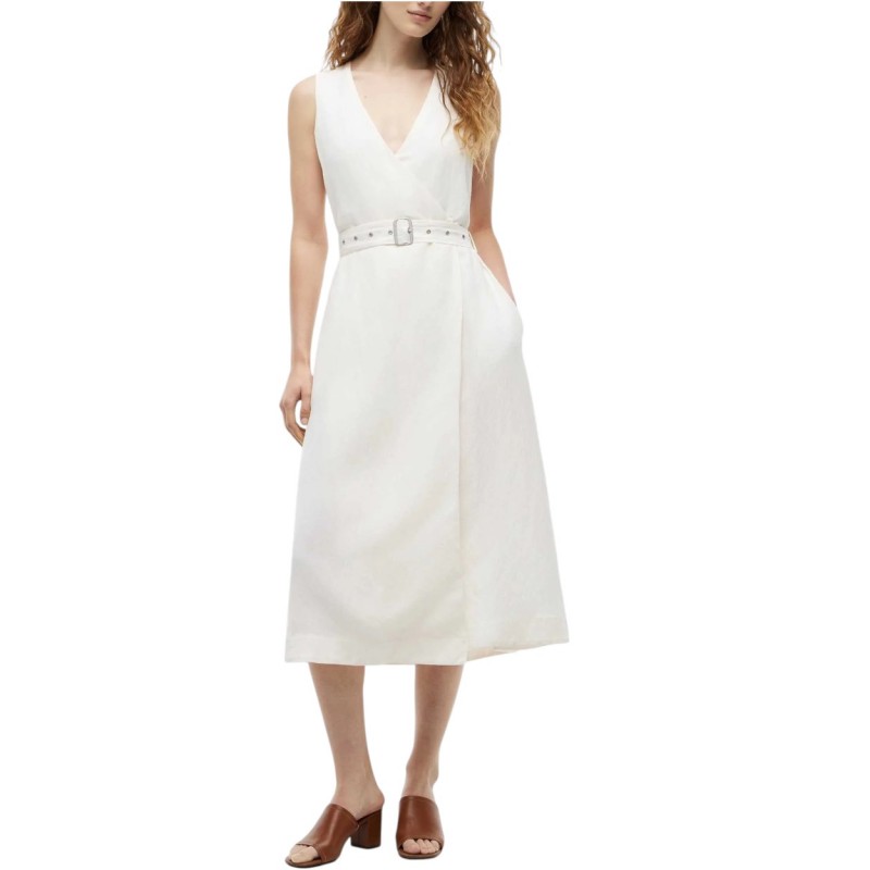 Tommy Hilfiger Dress Midi With Belt-Ivory Silk