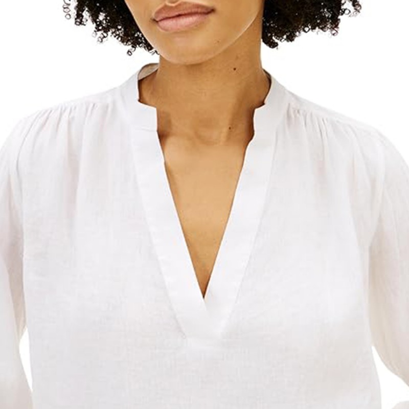 Tommy Hilfiger Blouse V Neck Linen-Th Optic White