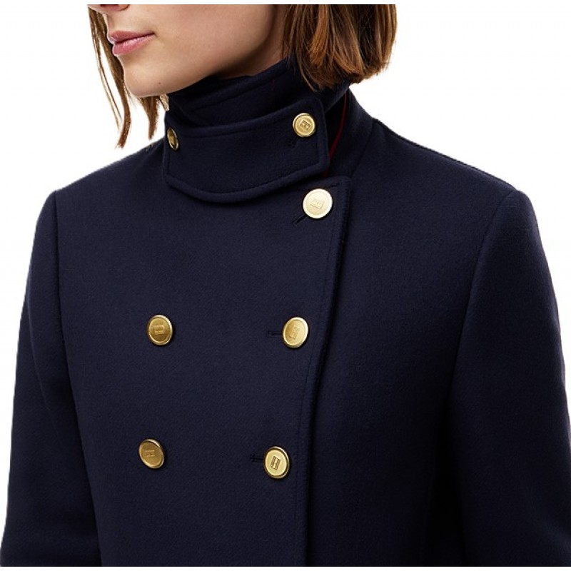 Tommy Hilfiger Coat Manteco Wool Blend Double Breasted-Dark Blue Tommy Hilfiger Coat Manteco Wool Blend Double Breasted-Dark Blue