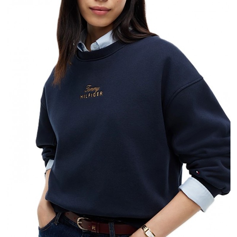 Tommy Hilfiger Sweater Gold Script Fleece-Space Blue Tommy Hilfiger Sweater Gold Script Fleece-Space Blue