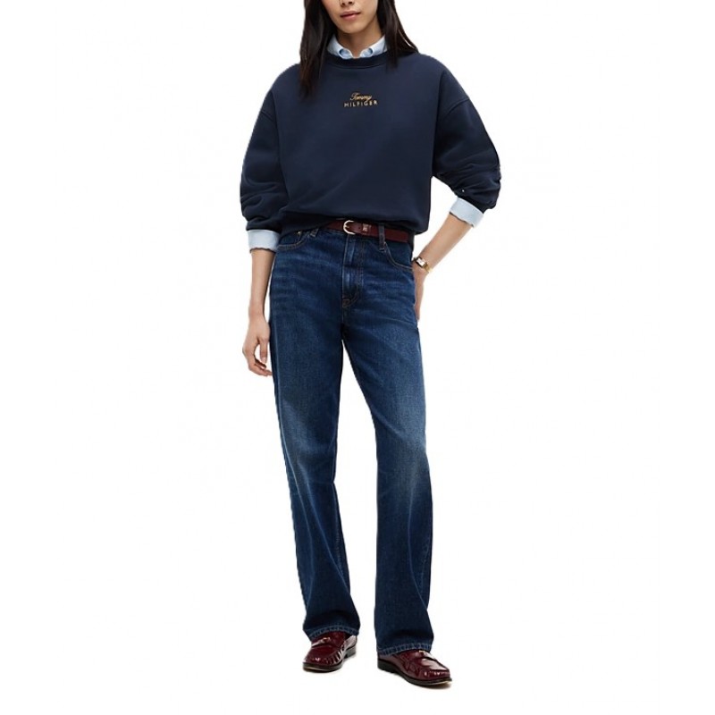 Tommy Hilfiger Sweater Gold Script Fleece-Space Blue Tommy Hilfiger Sweater Gold Script Fleece-Space Blue