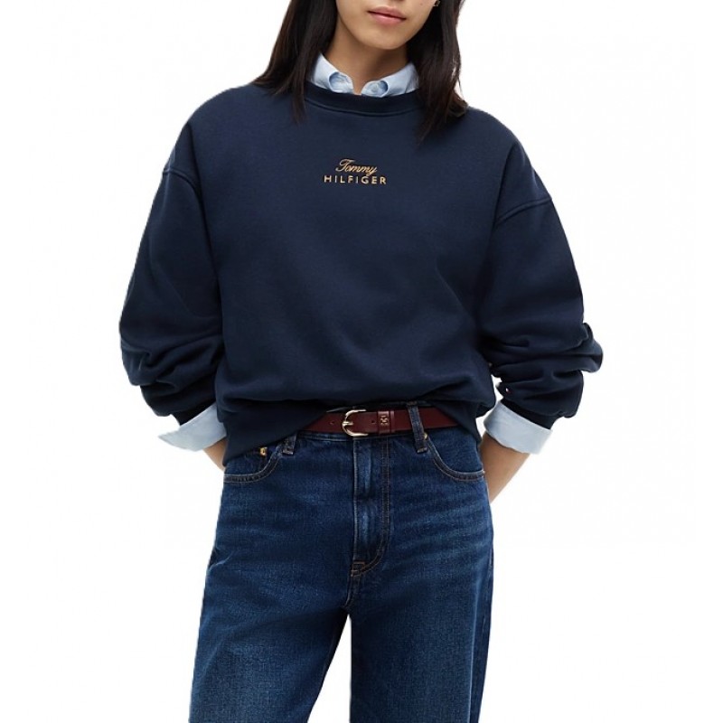Tommy Hilfiger Sweater Gold Script Fleece-Space Blue Tommy Hilfiger Sweater Gold Script Fleece-Space Blue