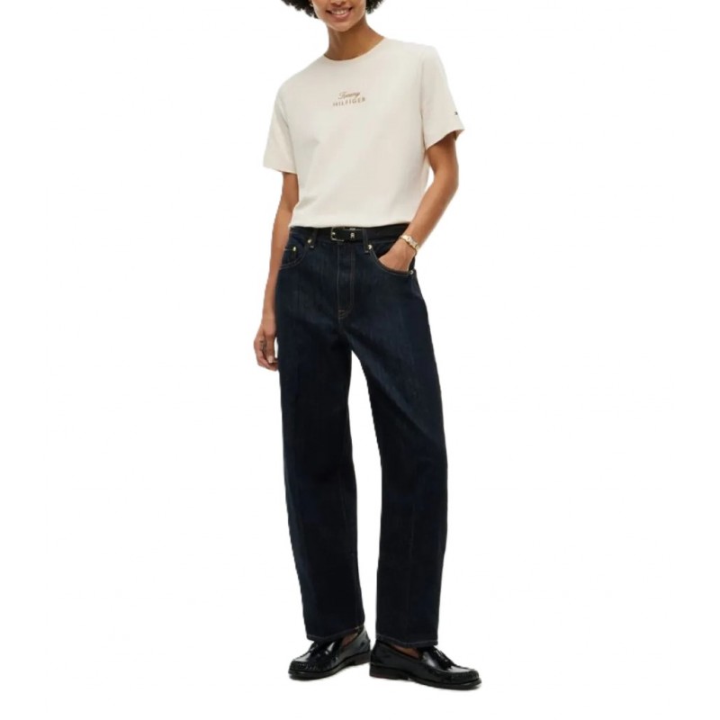 Tommy Hilfiger T-Shirt Gold Script Modern Crew Neck-Sugarcane Tommy Hilfiger T-Shirt Gold Script Modern Crew Neck-Sugarcane