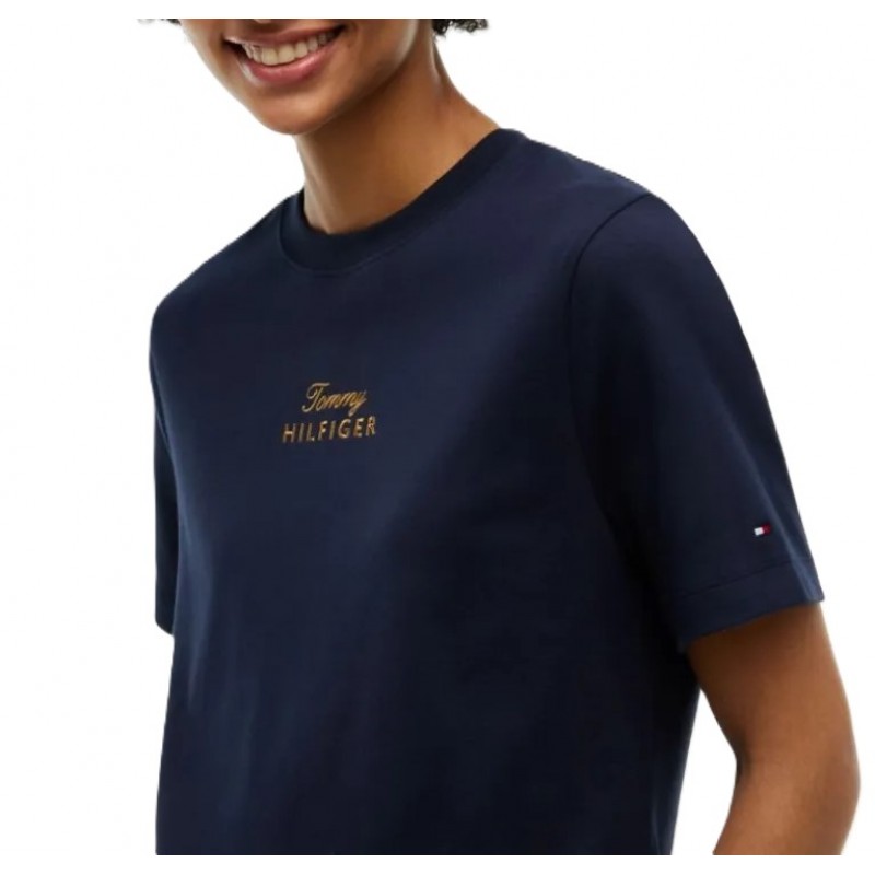 Tommy Hilfiger T-Shirt Gold Script Modern Crew Neck-Space Blue Tommy Hilfiger T-Shirt Gold Script Modern Crew Neck-Space Blue