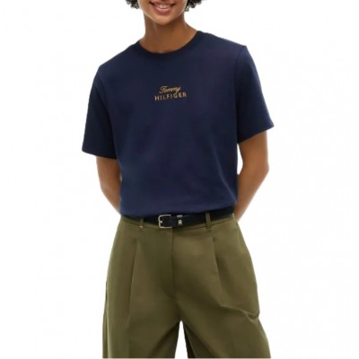 Tommy Hilfiger T-Shirt Gold Script Modern Crew Neck-Space Blue Tommy Hilfiger T-Shirt Gold Script Modern Crew Neck-Space Blue