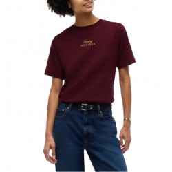 Tommy Hilfiger T-Shirt Gold Script Modern Crew Neck-Deep Burgundy