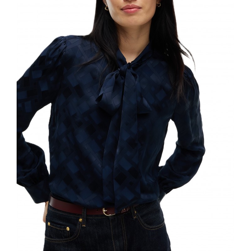Tommy Hilfiger Shirt Fluid Jacquard Tie Detail-Dark Blue