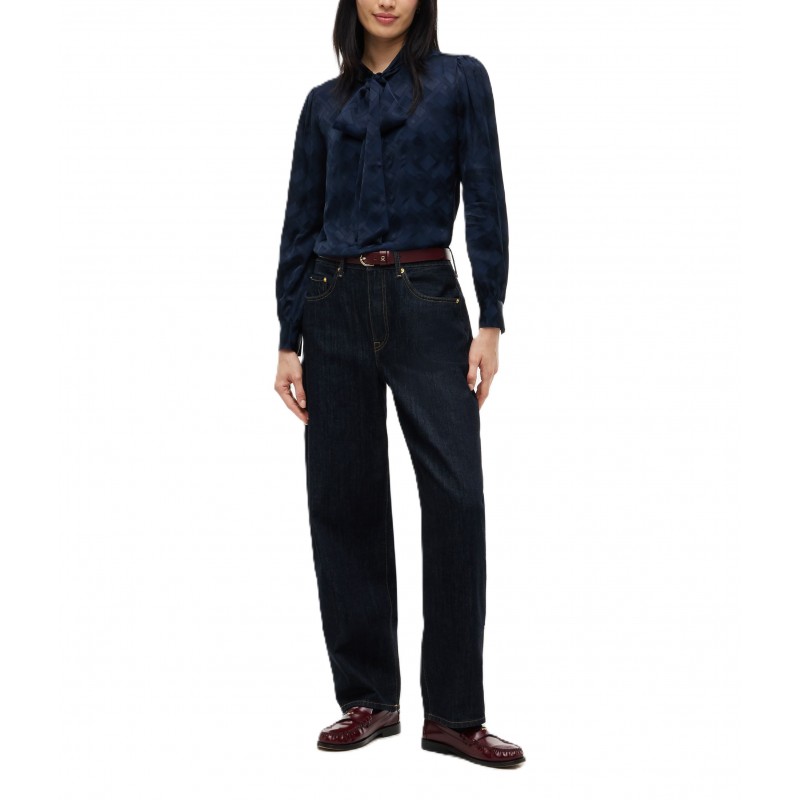 Tommy Hilfiger Shirt Fluid Jacquard Tie Detail-Dark Blue