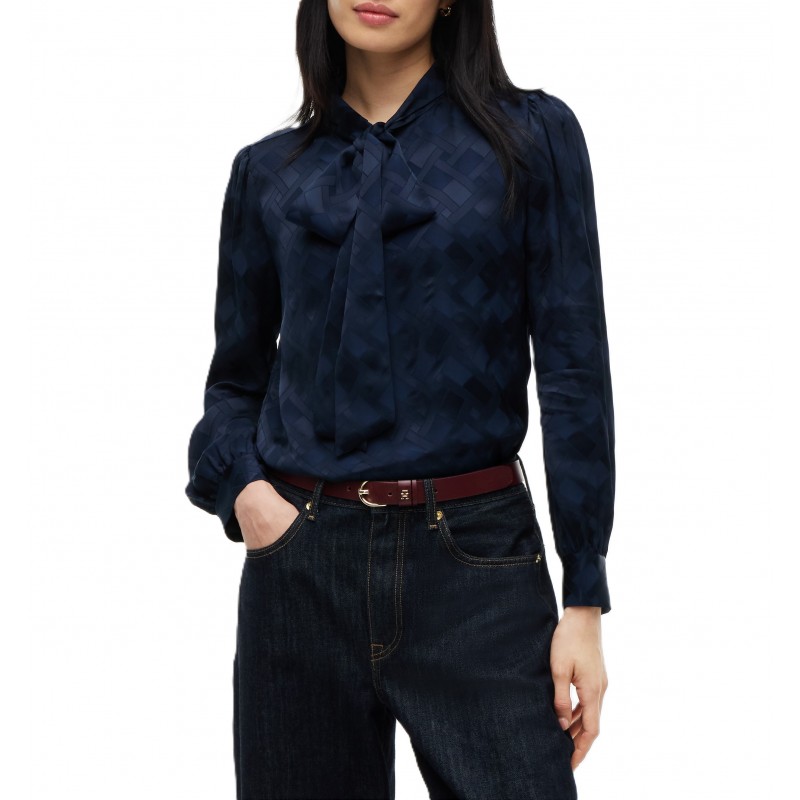 Tommy Hilfiger Shirt Fluid Jacquard Tie Detail-Dark Blue