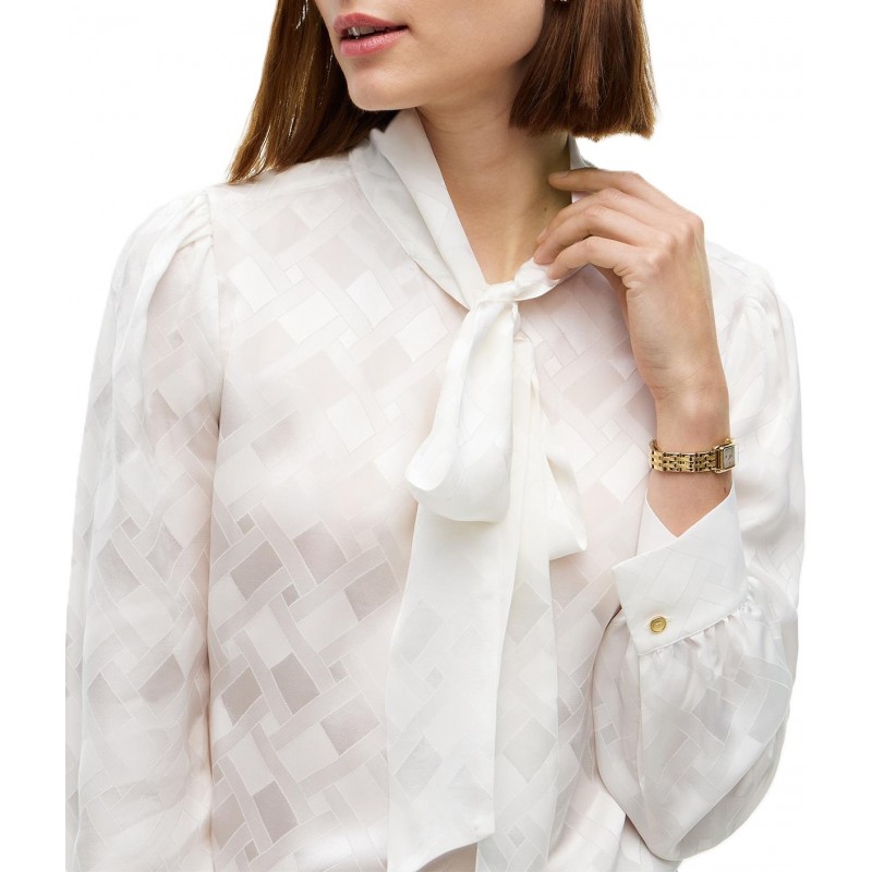 Tommy Hilfiger Shirt Fluid Jacquard Tie Detail-Ivory Silk Tommy Hilfiger Shirt Fluid Jacquard Tie Detail-Ivory Silk