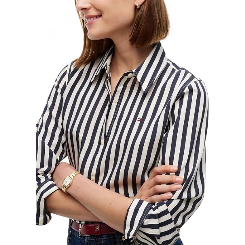 Tommy Hilfiger Shirt Stripe Fluid Regular-Dark Blue/Ecru Tommy Hilfiger Shirt Stripe Fluid Regular-Dark Blue/Ecru