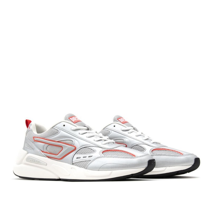 Diesel Sneakers In Mesh & Suede S-Serendipity Sport-Silver/Red Alert/Jet Black