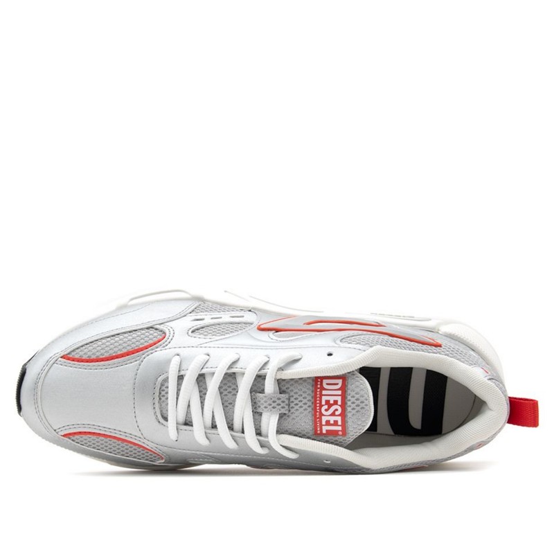 Diesel Sneakers In Mesh & Suede S-Serendipity Sport-Silver/Red Alert/Jet Black