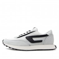 Diesel Mixed Material Sneakers With Contrast Tread-Barely White/Black Oyster