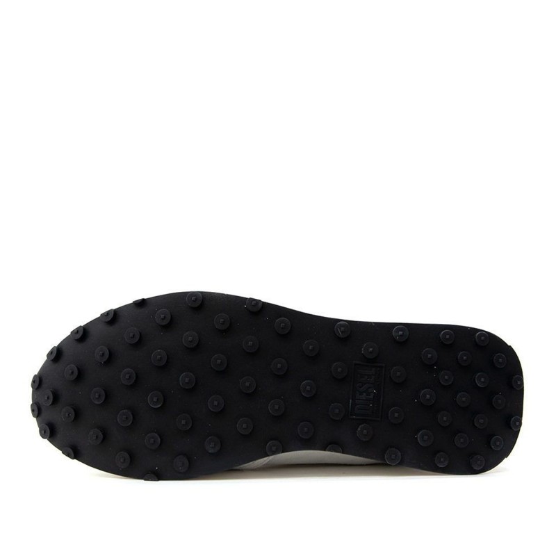 Diesel Mixed Material Sneakers With Contrast Tread-Barely White/Black Oyster